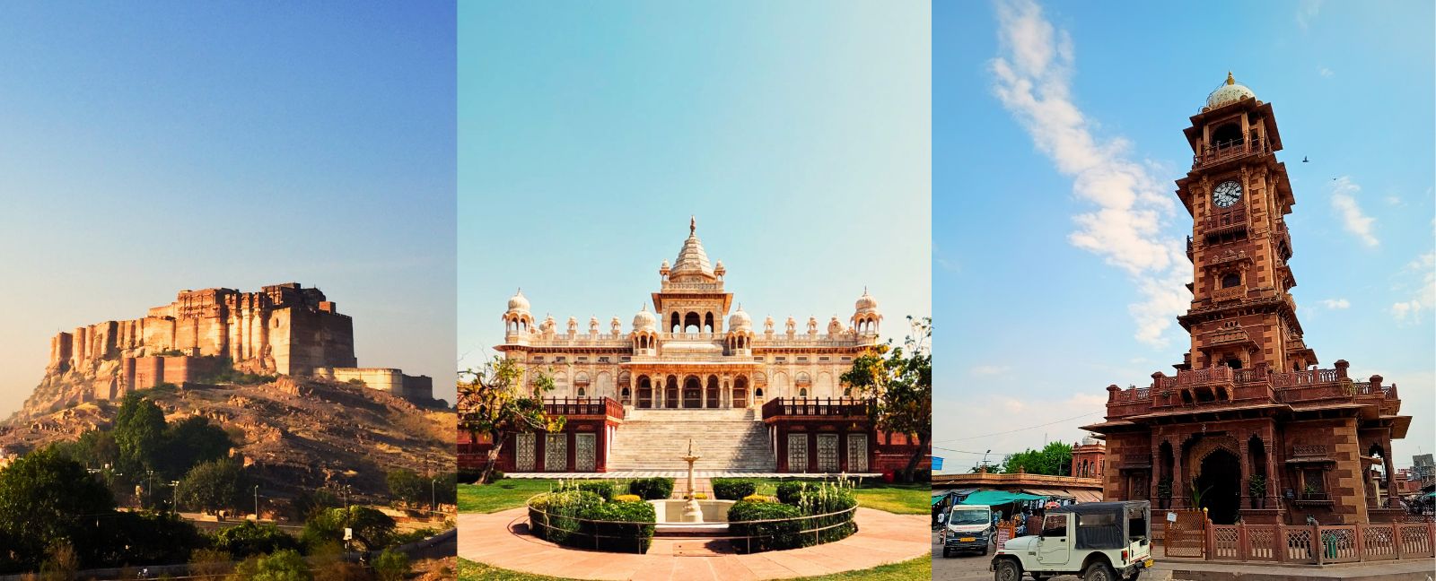 Jaisalmer Fort, Mehrangarh Fort in Jodhpur und Amer Fort bei Jaipur, Rajasthan.